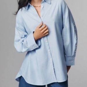Maeve Anthropologie Linen And Cotton Chambray Button Down Tunic Too Size Medium
